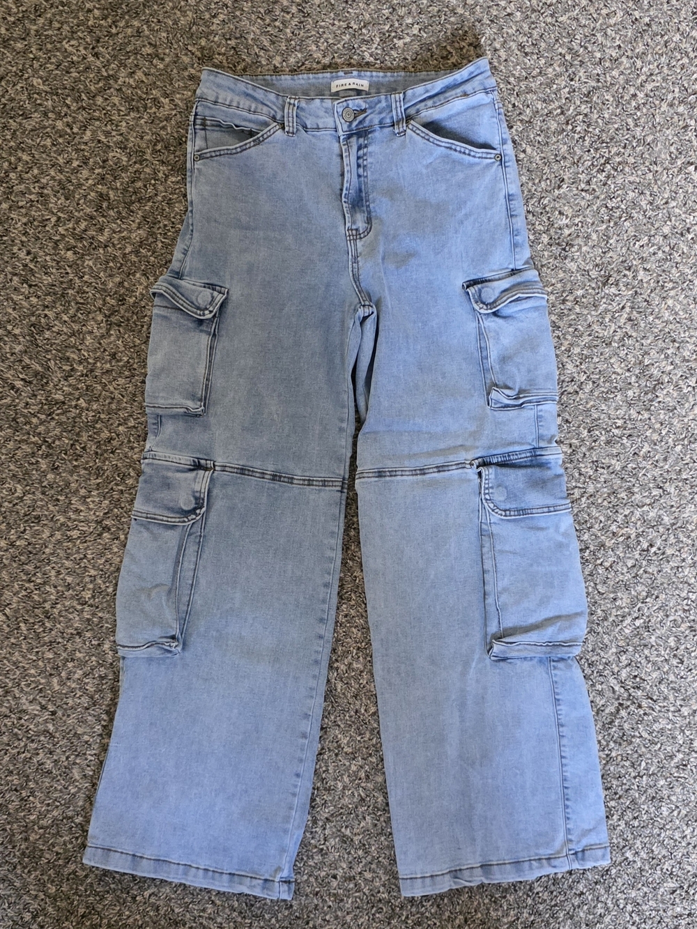 Light Blue Wide-Leg Cargo Denim Pants